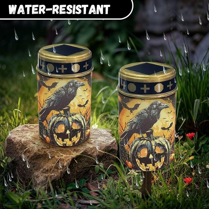 Crow Pumpkin Garden Decor Solar Light Outdoor Stake Patio Yard Lawn Porch Pathway Grave Solar Lights for Cemetery | Lumora