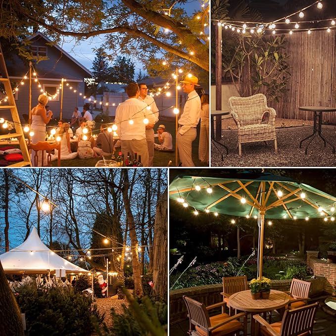 100FT LED Outdoor String Lights with 3 Color Lights, Dimmable String Lights for Outside with Remote, G40 Globe | Lumora