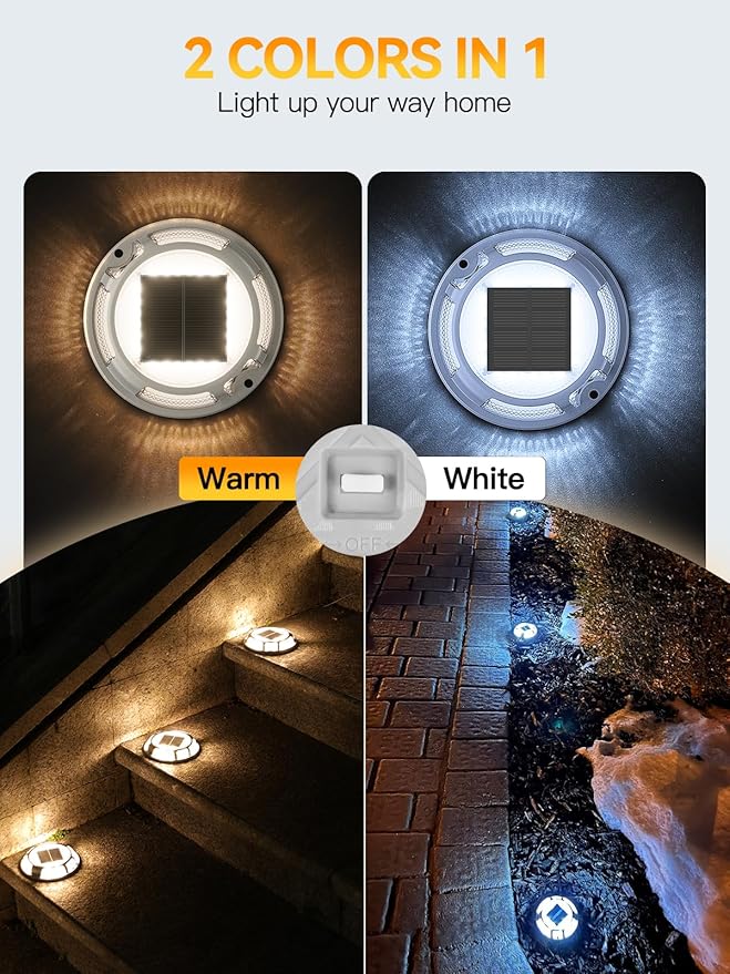 Solar Driveway Lights Dock Lights Waterproof 24 Pack, 2 Colors in 1 Outdoor LED Solar Deck Light, Solar Powered | Lumora
