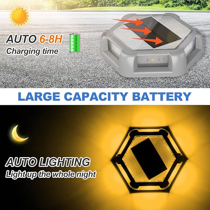 Solar Dock Lights Driveway Deck Lights - 12 Packs Waterproof Outdoor LED Aluminum Dock Lighting Warning Step Light for Driveway Sidewalk Garden Pathway Yard (Warm White)