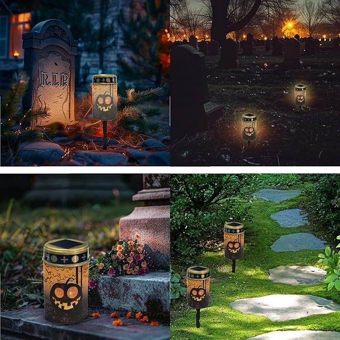 Halloween Outdoor Solar Lights Waterproof 2 Pcs Solar Grave Decorations for Cemetery Grave Light Decorations for Cemetery Cemetery Solar Lights