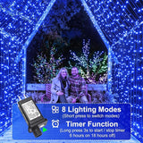 100FT 300 LED Christmas Lights Outdoor, Blue Christmas Tree Lights with 8 Modes Waterproof, Plug in Green Wire | Lumora
