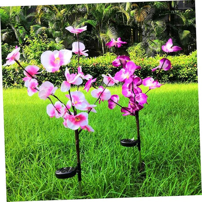 2pcs Orchid Shape Solar Ground Plug Lights Outdoor Garden Solar Lights for Pathway and Landscape Waterproof Decorative Colorful Shades