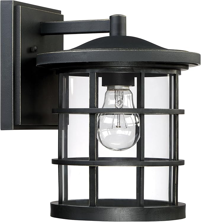 Quoizel Asheville Outdoor Wall Lantern, 10.5 Inch 1-Light Seaside Armour Oil-Rubbed Bronze Wall Sconce, Industrial | Lumora