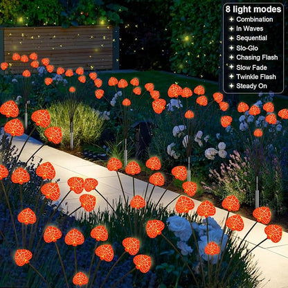 KerKoor Solar Garden Lights Mothers Day Decorations Lights Outdoor Waterproof 4 Pack 32 LED Pink Heart 8 Modes Gifts for Mom Mother Women Party Yard Path Wedding Valentines Mother‘s Day Decor (Pink)