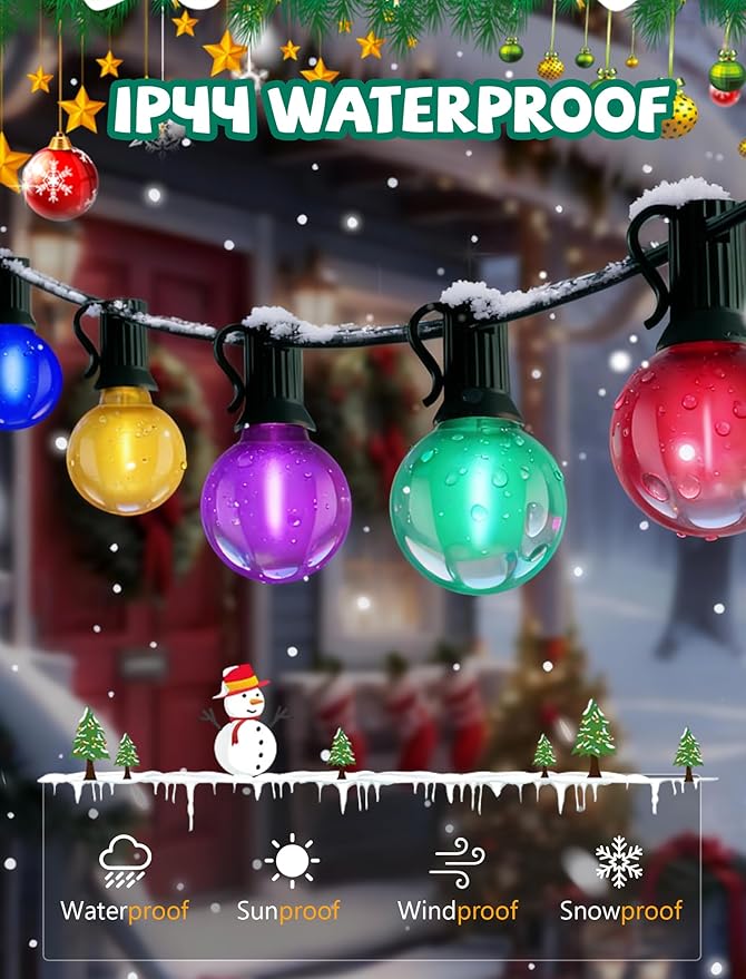 25Ft LED Christmas Outdoor String Lights, G40 Globe Lights with 27 0.6W Multicolor Bulbs, Vintage Christmas Lights for Holiday Party Backyard Wedding Garden Patio Porch Decor, Green Wire