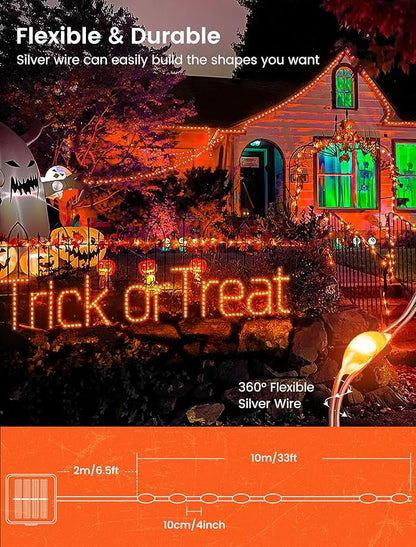 2 Pack Orange Solar Fairy Lights Outdoor,Each 33ft 100 LED Solar Powered Halloween String Lights,Waterproof Copper Wire Twinkle Light for Thanksgiving Christmas Trees Party Yard Decor