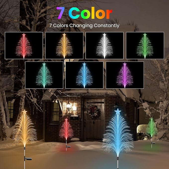 4 Pack Solar Christmas Decorations Tree Lights, Upgraded Outdoor Solar Stake Decorative Lights Xmas Tree with 7 Color Changing,IP65 Waterproof & Auto ON/Off,for Garden Pathway Lawn Patio Porch