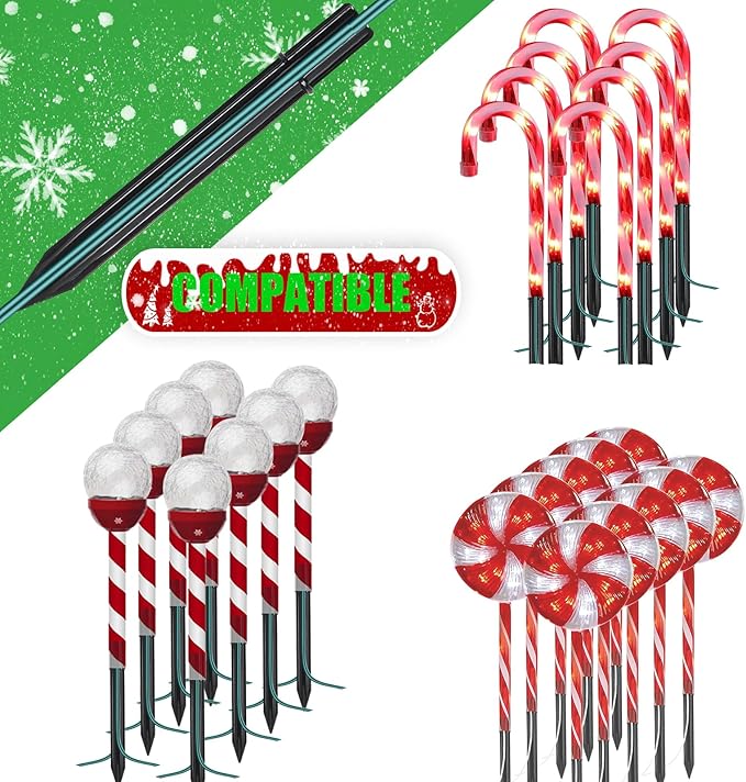 20PCS Replacement Stakes for Christmas Candy Cane Lights Outdoor, Plastic Candy Cane Pathway Markers Lights Spike Replacer, Size 0.68 * 6.05 Inches, Used to Maintain Candy Cane Pathway Lights