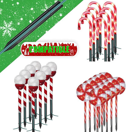 20PCS Replacement Stakes for Christmas Candy Cane Lights Outdoor, Plastic Candy Cane Pathway Markers Lights Spike Replacer, Size 0.68 * 6.05 Inches, Used to Maintain Candy Cane Pathway Lights