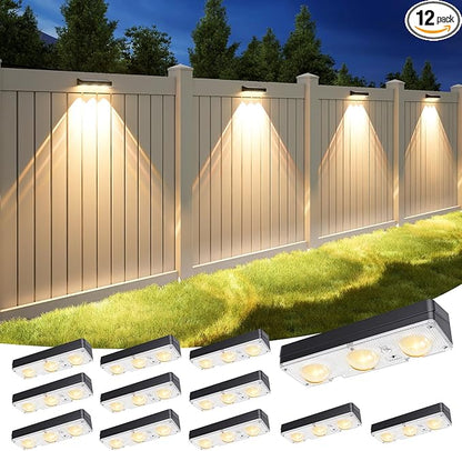 APONUO Solar Fence Lights Outdoor Waterproof, Fence Lights Solar Powered, 12 RGB Color Modes & Warm White & Cool White, Fence Solar Light Outdoor for Backyard, Patio, Wall, Deck, Yard（12 Pack, Black）