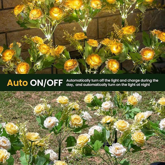 6 Pack Solar Garden Lights Outdoor, 42" Tall 42 LEDs Hibiscus Solar Flower Lights, IP65 Waterproof Decorative Landscape Lighting for Pathway Patio Yard Walkway Decor (Warm White)