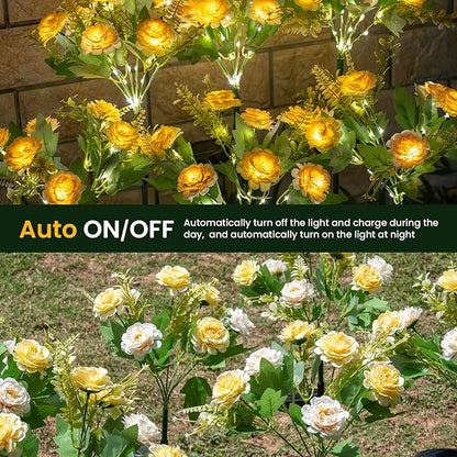 6 Pack Solar Garden Lights Outdoor, 42" Tall 42 LEDs Hibiscus Solar Flower Lights, IP65 Waterproof Decorative Landscape Lighting for Pathway Patio Yard Walkway Decor (Warm White)