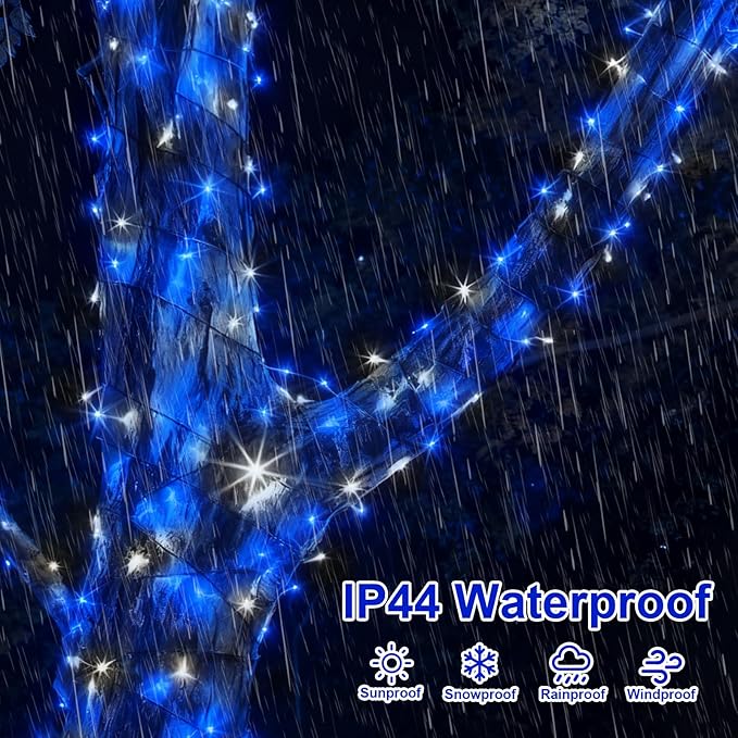 QITONG 2 Pack Blue and White Solar Christmas Lights, Each 66ft 200 LED Solar String Lights Outdoor Waterproof, 8 | Lumora