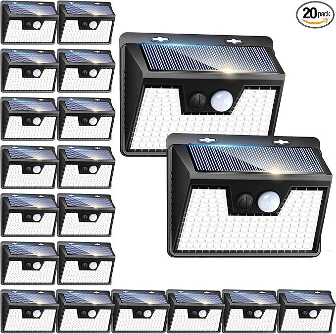 Peasur 20 Pack Solar Lights for Outside, Motion Sensor Outdoor Lights, 140LED Solar Security Lights 3 Working Modes, Solar Lights Outdoor Waterproof for Outside Garden Yard Fence