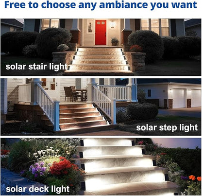 Brown Solar Step Light Outdoor Stair Lights, Deck Lights Outdoor Powered IP65 Waterproof, 6500K Cool White Solar Outdoor Step Light, Decor for Stair, Deck, Step,Porch and Outside Patio,8 Pack