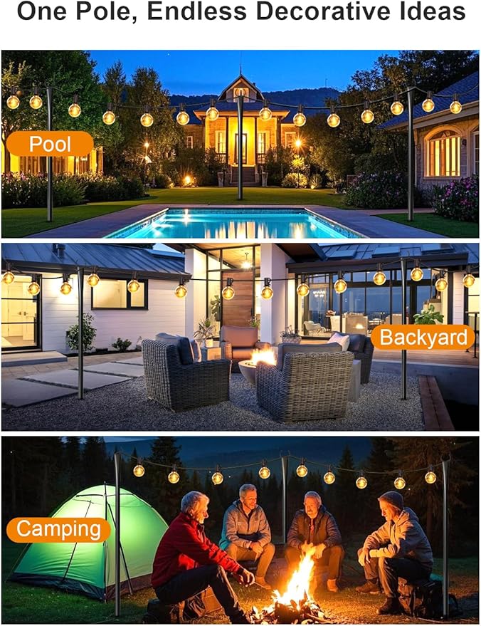 6 Pack String Light Poles for Outside, Thickened Metal Lights Hanger Pole Outdoor with Fork, Lighting Hanging Post | Lumora