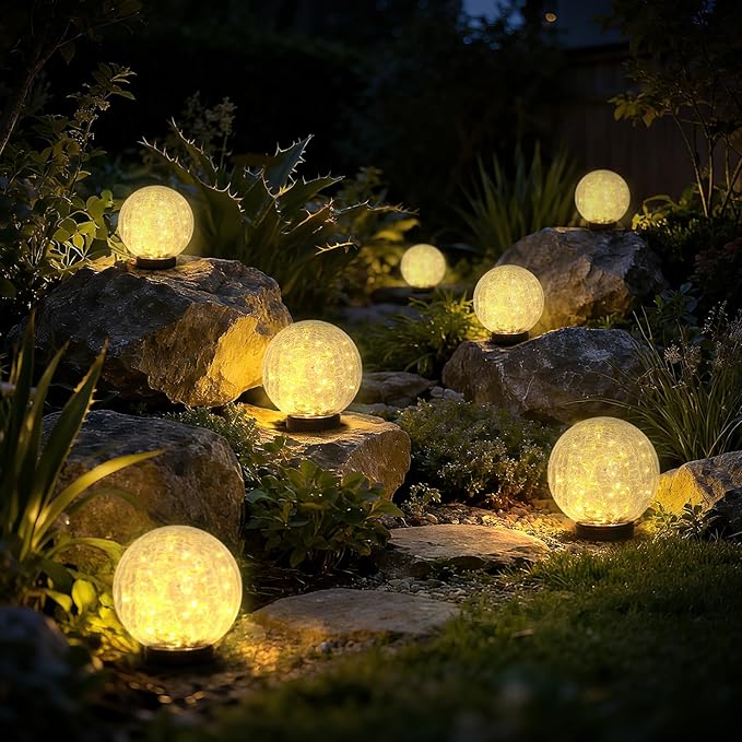 HOTEAGLE Solar Globe Lights Outdoor Waterproof-Large 2-Pack Solar Balls Lights for Outside Garden-Cracked Glass Ball Outdoor Solar Lights-Solar Orbs for Garden Patio & Lawn Backyard Decor