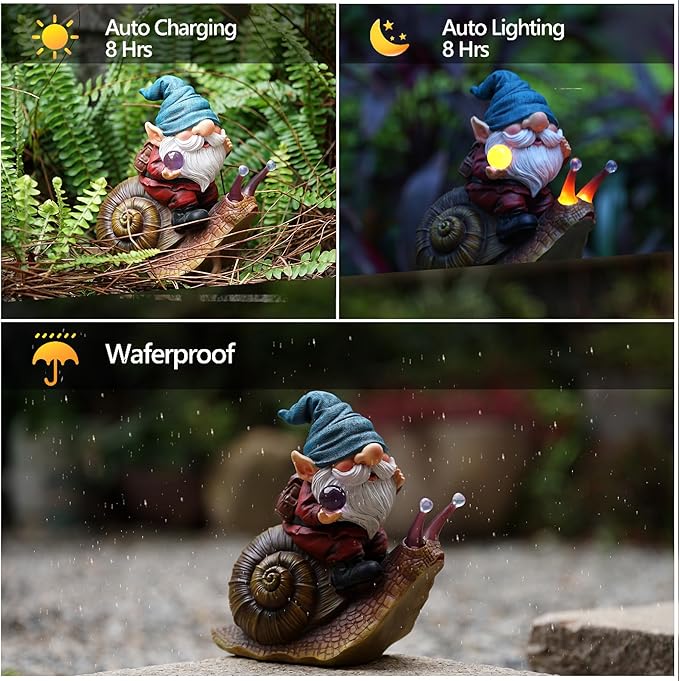 Gnome Garden Decor Statue Solar Gnomes Decorations for Yard with Lantern Light Outdoor Decorations Patio Birthday Gift for Mom Grandma