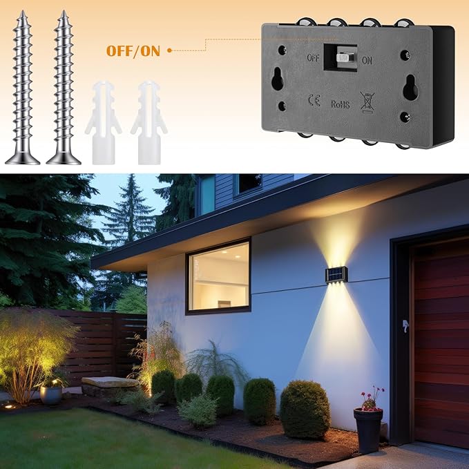 8 Pack Solar Wall Lights for Outside 3000K Warm Solar Fence Lights Up and Down Autumn LED Outdoor Decorative | Lumora