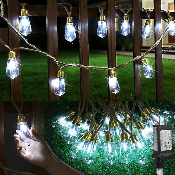 (New) Outdoor String Lights, 24FT 20 LED Bulbs Shatterproof Patio String Lights, IP65 Waterproof 8 Light Modes | Lumora