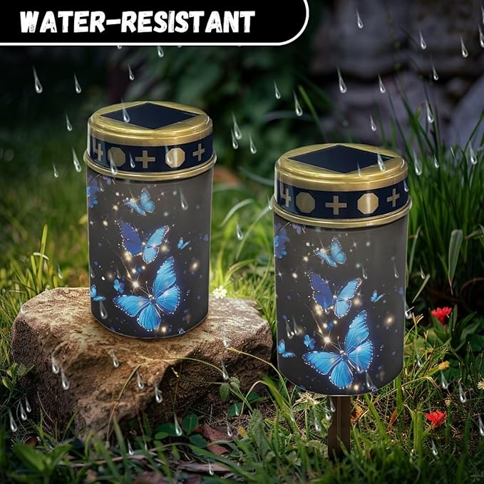 Blue Butterfly Cemetery Solar Lights Cute Solar Yard Lights for Outdoor Decor for Cemetery Outdoor Lighting