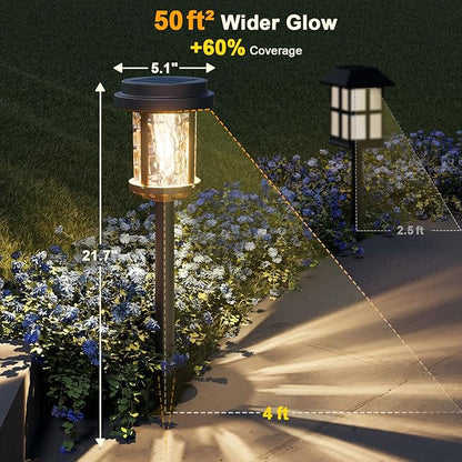 XMCOSY+ Solar Pathway Lights - 6 Pack Solar Garden Lights, Outdoor Light Waterproof, Powered Landscape Lighting for Lawn Walkway Driveway