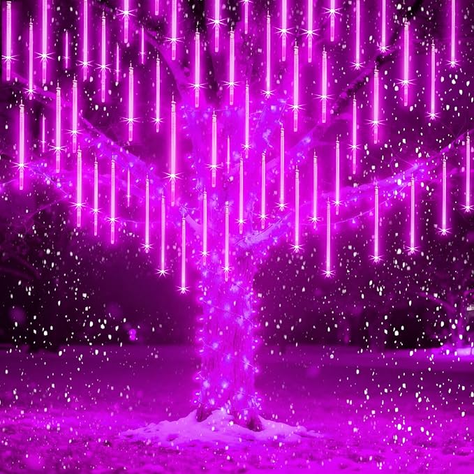 Christmas Lights 12 Inch 10 Tubes Meteor Shower Light LED Falling Rain Drop Lights Icicle Snow Cascading Xmas String Decor for Wedding Party Garden Decoration,Shine Purple