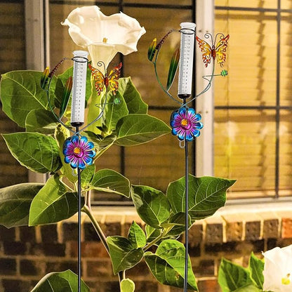 HOMSFOU Solar Powered Garden Path Lights with Butterfly Windmill Rain Gauge, Decorative Outdoor Solar Lawn Stake Lights for Yard and Patio