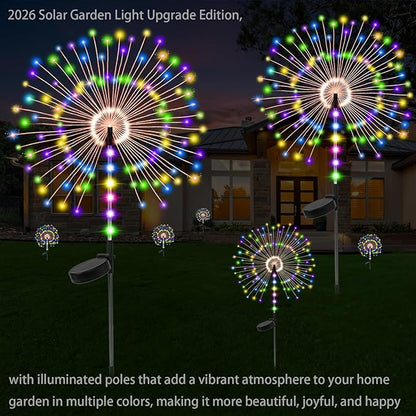 2 Pack 250LED Solar Garden Lights Outdoor, Dual Lighting Modes Firework Lights Solar Powered, Waterproof Twinkle Fairy Light Outside for Yard Patio Pathway Christmas Party Decorative (Multicolor)