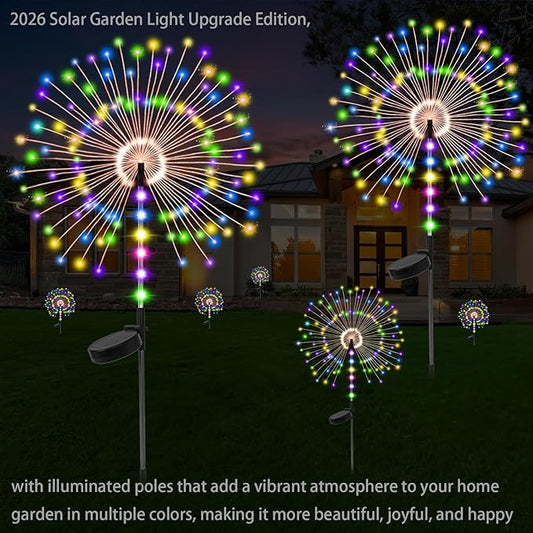 2 Pack 250LED Solar Garden Lights Outdoor, Dual Lighting Modes Firework Lights Solar Powered, Waterproof Twinkle Fairy Light Outside for Yard Patio Pathway Christmas Party Decorative (Multicolor)