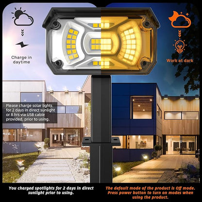 3 Brightness Modes Solar Outdoor Lights, 360 Degree Adjustable Lighting Angle with 40 LED's, Spotlights Outdoor Waterproof Auto On or Off Solar Garden Lights 8 Pack