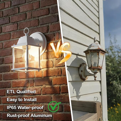 LIT-PaTH Outdoor Wall Lantern, Wall Sconce as Porch Lighting Fixture, E26 Base, Aluminum Housing Plus Glass, Water-Proof and Outdoor Rated, ETL Qualified, 1-Pack, White