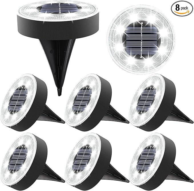 Joomer Solar Ground Lights, 8 Pack 8 LED Solar Lights Outdoor Waterproof IP68 Solar Disc Lights In-Ground Landscape | Lumora
