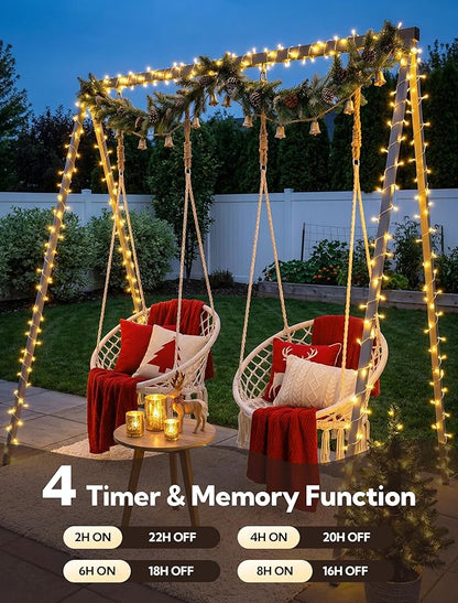 Christmas String Lights Outdoor, 200 LED 98 FT Plug in Christmas Tree Lights with Remote, Waterproof Twinkle Light Clear Wire with Timer for Bedroom, Indoor, Patio, Wedding, Xmas Decorations