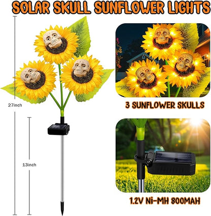 Halloween Decorations Outdoor, 4 Pack Solar Scary Skull Sunflowers Lights,Waterproof Solar Flowers Lights Garden Decor for Halloween Yard Patio Lawn Party Decor