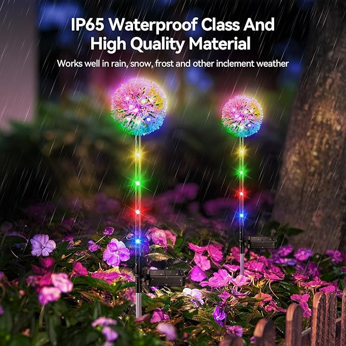Solar Garden Lights Outdoor Decor: 4 Pack Dandelion Solar Flower Lights, 2 Modes 16 LED Colored Solar Lights for | Lumora