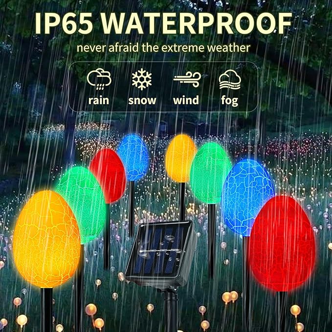 2 Pack Solar Easter Decorations Outdoor Lights,with 8 Modes 12 LED Egg Light,Waterproof Outdoor Solar Lights for Garden Yard Pathway Lawn Grave (Egg)