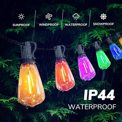 Achin Outdoor String Lights Multicolor - 25FT Colored Patio Lights Waterproof with 13+1 ST38 LED Colorful Bulbs Shatterproof Rainbow Hanging Lights for Outside Party, Christmas, Holiday