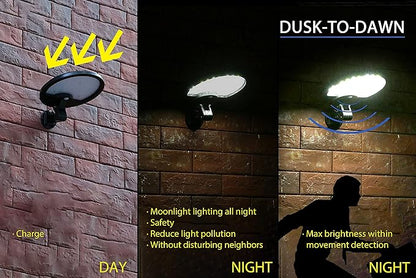 eLEDing 56-LED Solar Powered Motion Activated Light – White-Warm Outdoor Security Light with Dusk-to-Dawn Dimming Moonlight, IP65 Waterproof Wireless Solar Wall Light for Yard, Garage, Walkway