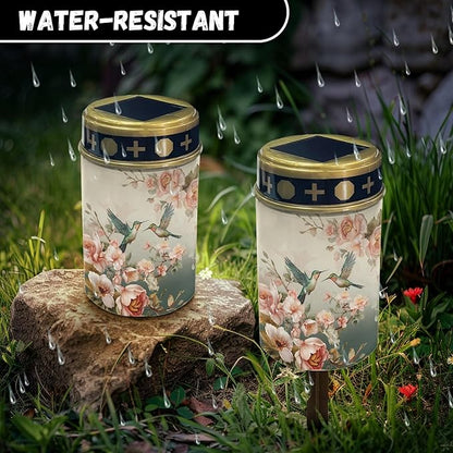 Hummingbird Floral Outdoor Solar Garden Stake Lights Flameless Pathway Lights for Yard Patio,Pretty Landscape Lighting Solar-Powered Fairy Light for Outside,Warm White Walkway Lights