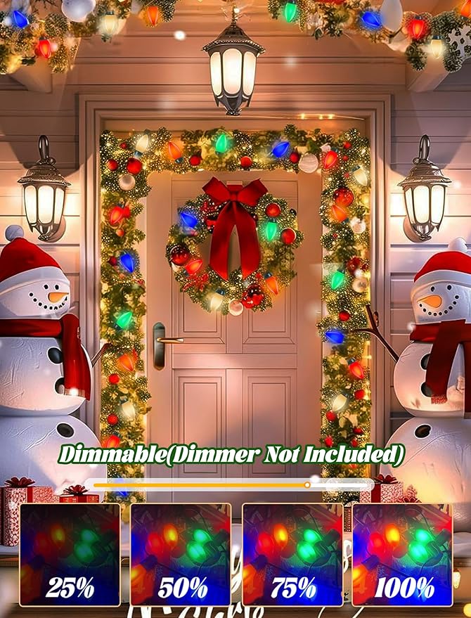 C9 LED Christmas Lights Outdoor 25Ft Outdoor Christmas Decorations String Light Waterproof with 26 C9 LED | Lumora