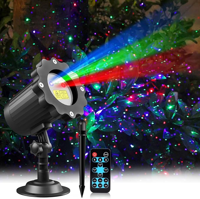 Laser Projector Firefly Lights Outdoor,12 Effect Moving RGB Lights Show Waterproof Laser Projection with RF Remote and Timer for Wedding Christmas Holiday Party Patio Garden Decor