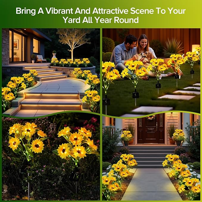 Solar Sunflower Lights Outdoor Waterproof - 6 Pack with 36 Bright Solar Sunflower Lights, IP65 Waterproof Light for Outdoor Flower Bed, Yard, Pathway, Patio Decor - for Mom, Women, Grandma