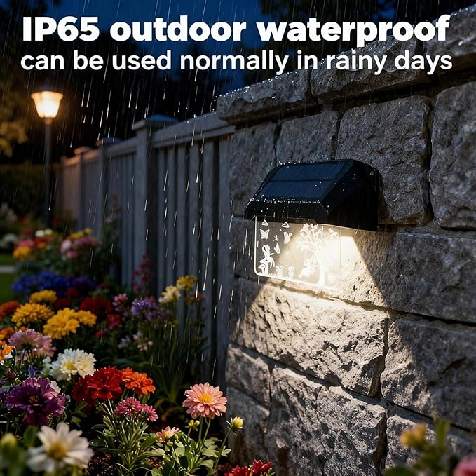 2 Pack Solar Fence Lights - Fairy Butterfly Pattern, Warm White + 10 RGB Colors, IP65 - Outdoor Path Light | Lumora