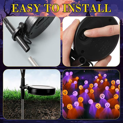 VIHOSE 6 Packs Halloween Solar Lights Outdoor 36 LED Solar Ghost Pathway Lights Waterproof Spooky Ghost Path Light Outdoor Halloween Decorations for Outside Garden Lawn Yard Decors (Purple Orange)