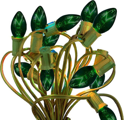 EST. LEE DISPLAY L D 1902 Outdoor Patio String Lights Bulbs & Green Hanging Cord Set Christmas Holiday Seasonal Light Bulbs & Cord Included 25FT C-9 E17 (Green Wire, Green)