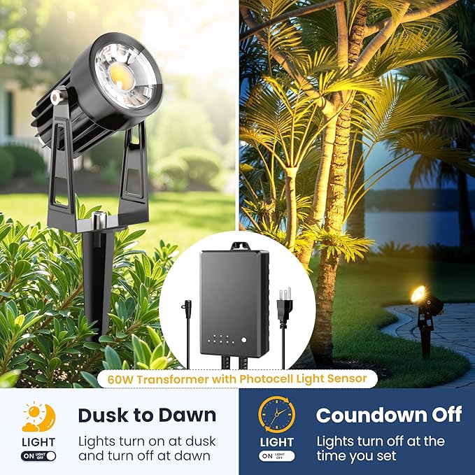 All-in-One Outdoor Low Voltage Landscape Lighting Kit, 8 Pack 3000K Landscape Spot Lights with 60W Transformer 65FT | Lumora