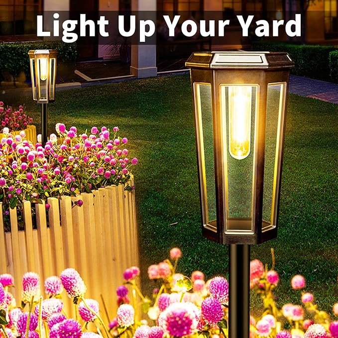 3000K Solar Pathway Lights, 4 Pack LED Solar Lights Outdoor Waterproof, Garden Lighting for Yard Path Landscape Lawn Walkway Driveway