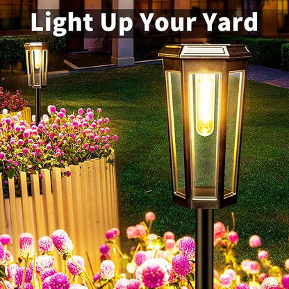 3000K Solar Pathway Lights, 2 Pack LED Solar Lights Outdoor Waterproof, Garden Lighting for Yard Path Landscape Lawn Walkway Driveway